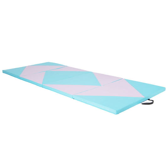 4-Panel PU Leather Folding Exercise Gym Mat with Hook and Loop Fasteners-Pink & Blue