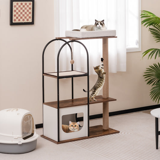 47 Inch Tall Cat Tree Tower Top Perch Cat Bed with Metal Frame-White
