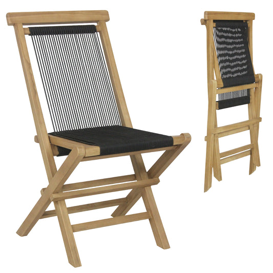 2 Piece Patio Folding Chairs with Woven Rope Seat and Back for Porch Backyard Poolside