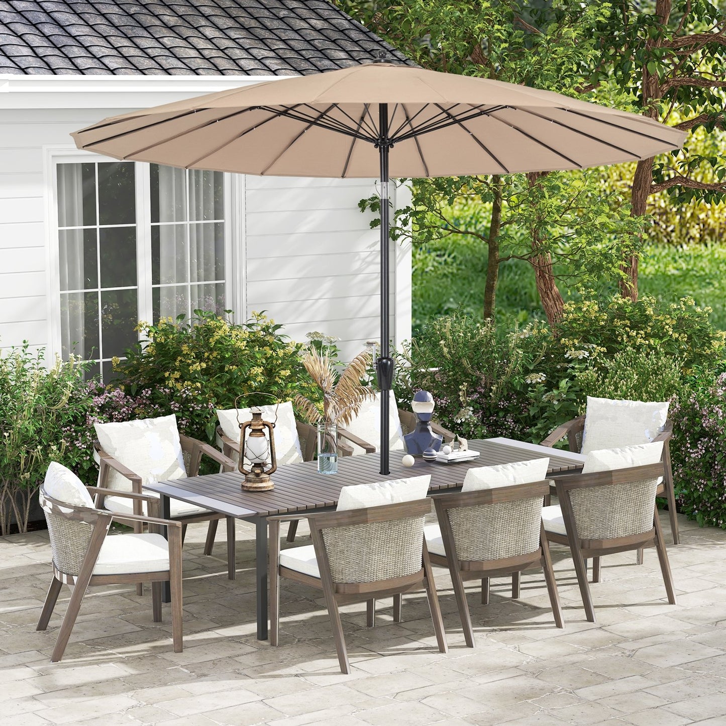 9 Feet Round Patio Umbrella with 18 Fiberglass Ribs-Navy