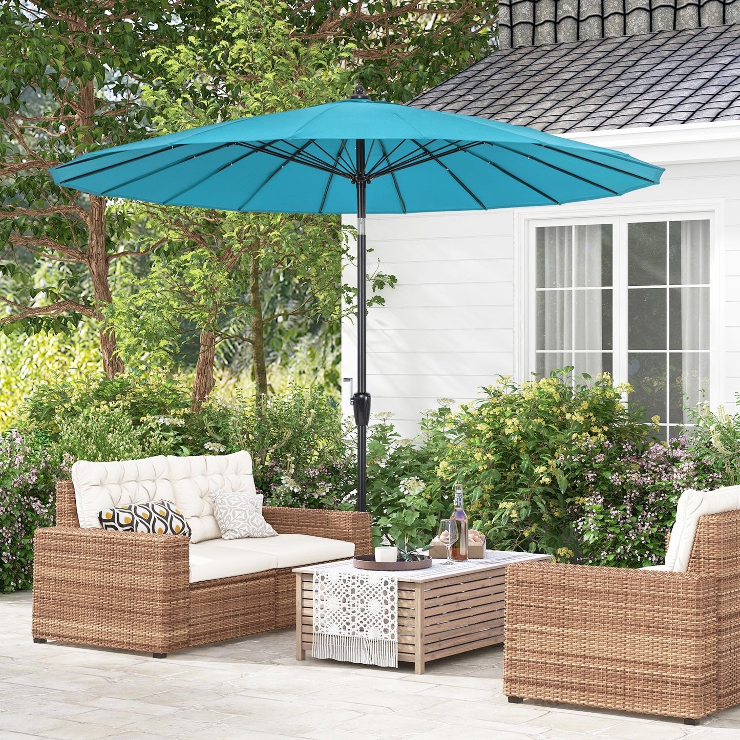 9 Feet Round Patio Umbrella with 18 Fiberglass Ribs-Navy