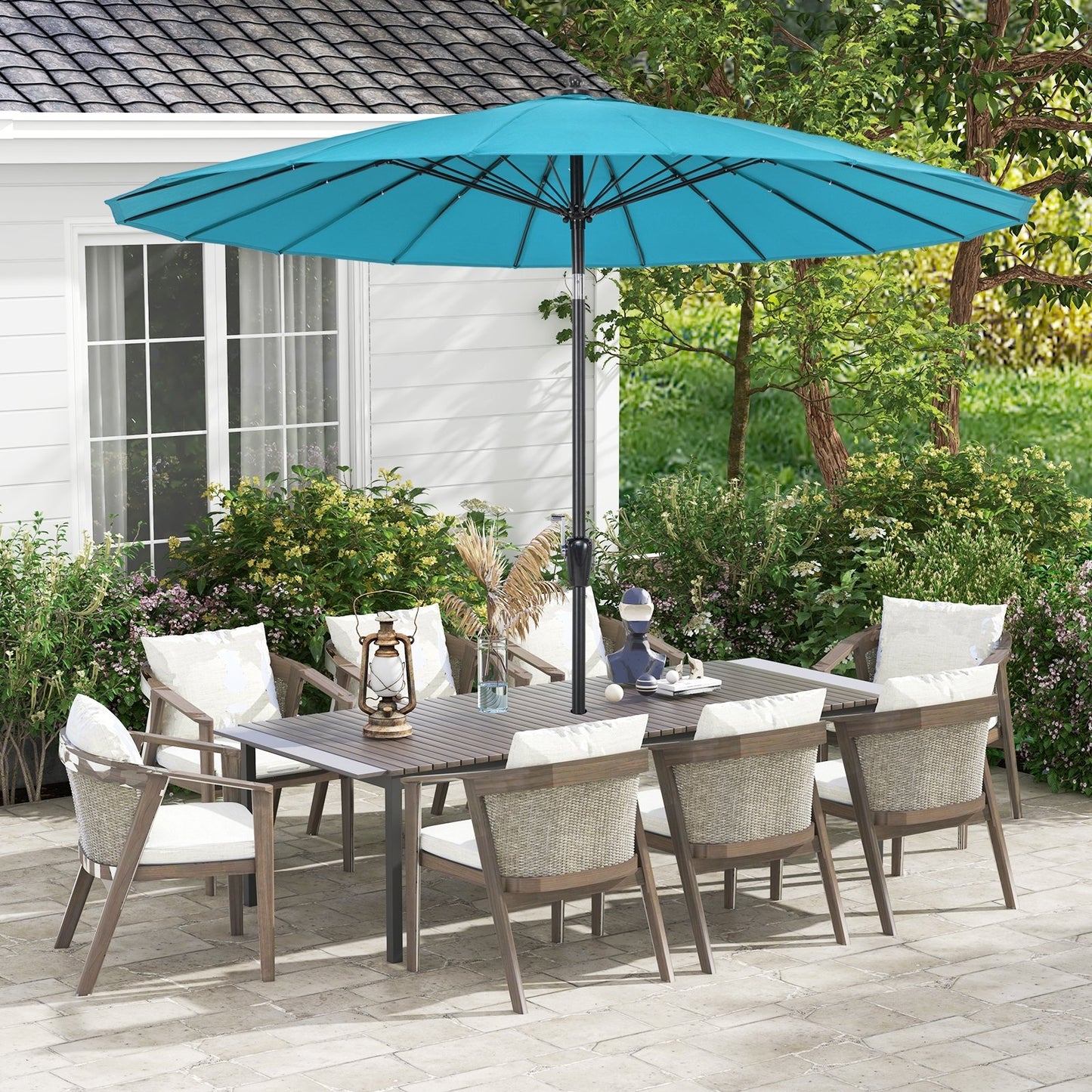 9 Feet Round Patio Umbrella with 18 Fiberglass Ribs-Navy