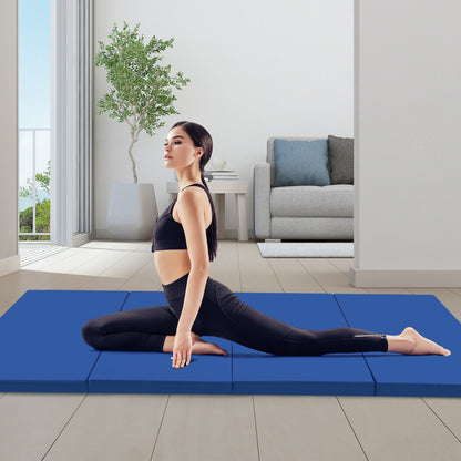 4-Panel PU Leather Folding Exercise Mat with Carrying Handles-Black