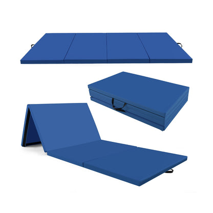 4-Panel PU Leather Folding Exercise Mat with Carrying Handles-Black