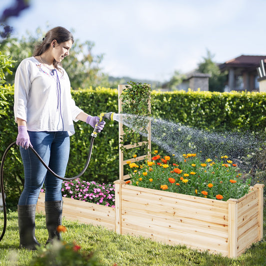 Raised Garden Bed with Trellis-Natural