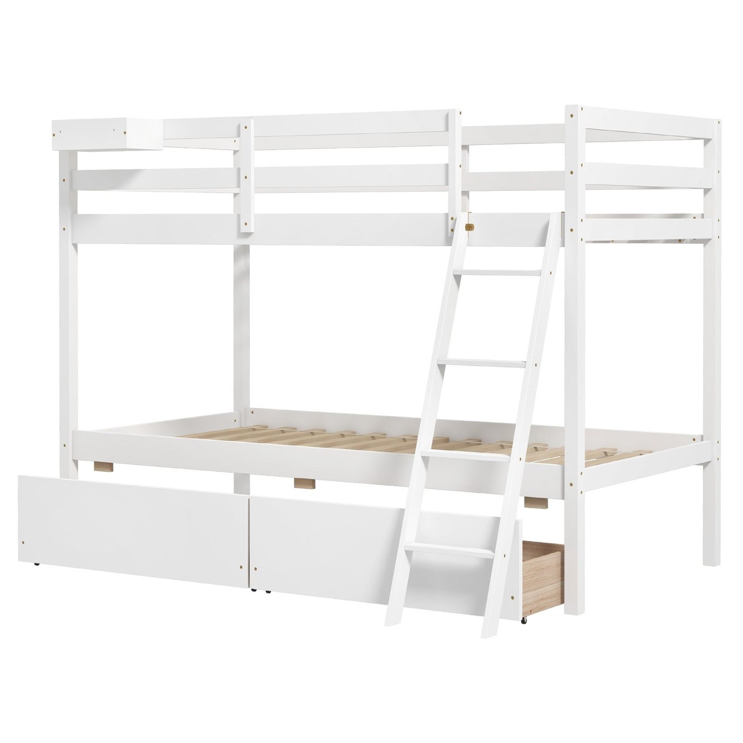 Twin Over Twin Bunk Bed Wood Bed Frame with 2 Storage Drawers and Ladder-Gray