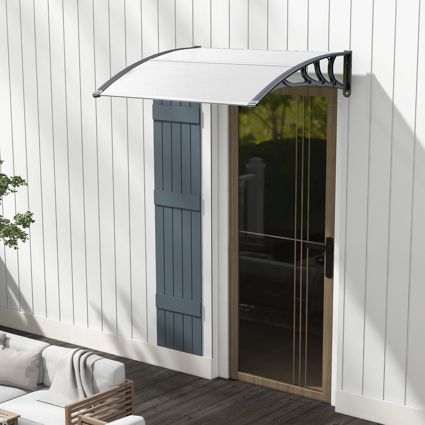 48 x 40 Inch Outdoor Front Door Window Awning Door Canopy Exterior-Black