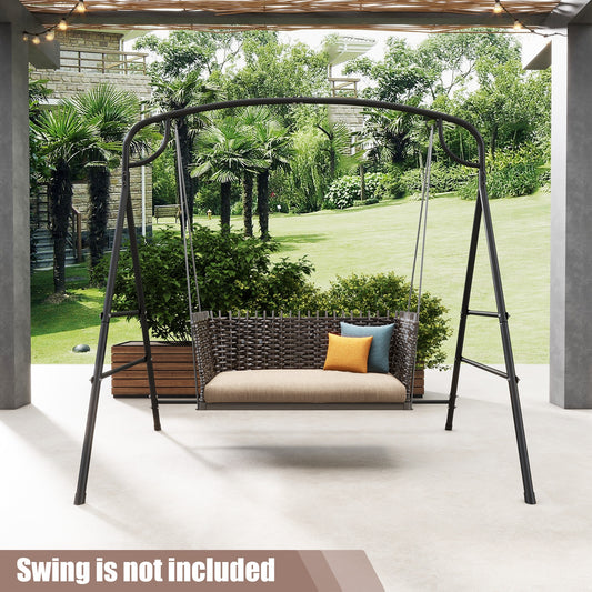 Patio Metal Swing Stand with Double Side Bars and 2-Ring Design-Black