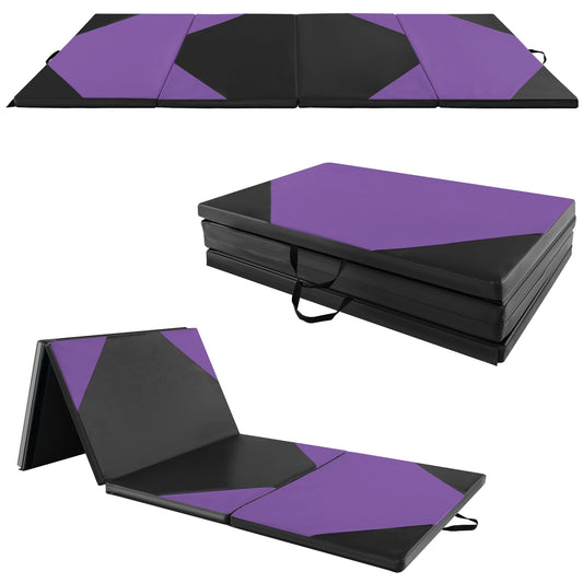 10' x 4' x 2" Folding Exercise Mat with Hook and Loop Fasteners-Purple