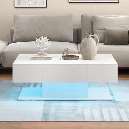 Modern LED Coffee Table with 20 Color LED Lights and 2 Storage Drawers-Black