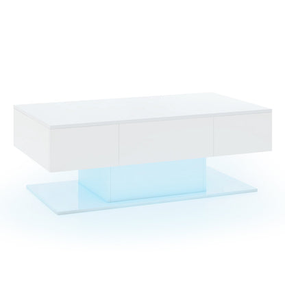 Modern LED Coffee Table with 20 Color LED Lights and 2 Storage Drawers-Black