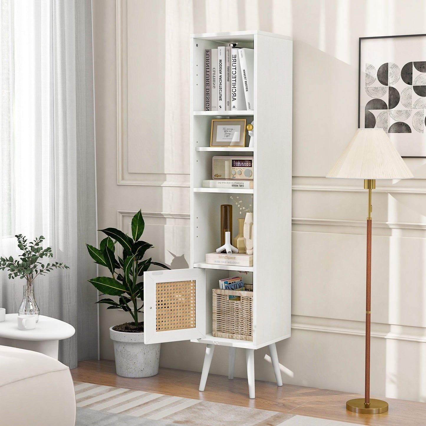 4 Tiers Rattan Storage Cabinet with Slim Design-Black