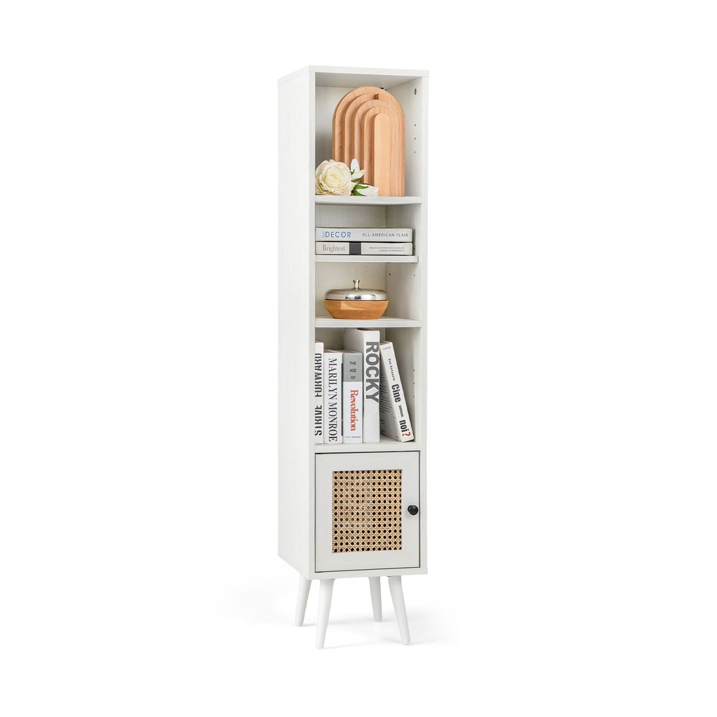 4 Tiers Rattan Storage Cabinet with Slim Design-Black
