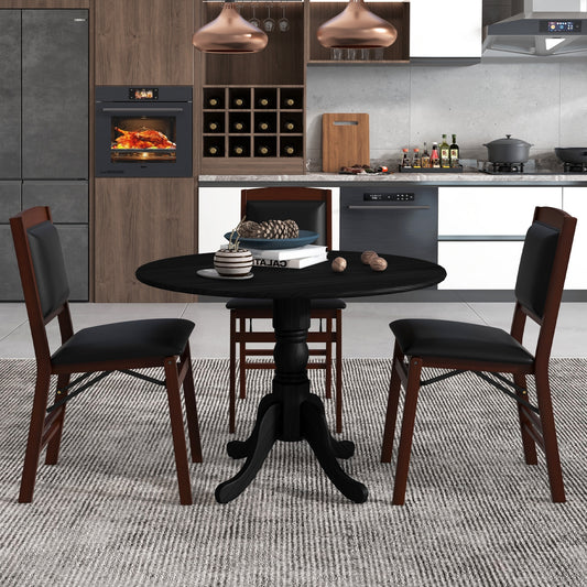 Wooden Dining Table with Round Tabletop and Curved Trestle Legs-Black