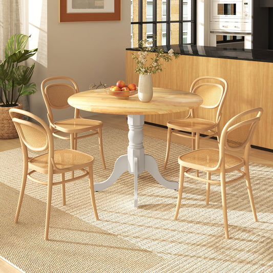 Wooden Dining Table with Round Tabletop and Curved Trestle Legs-Natural & White