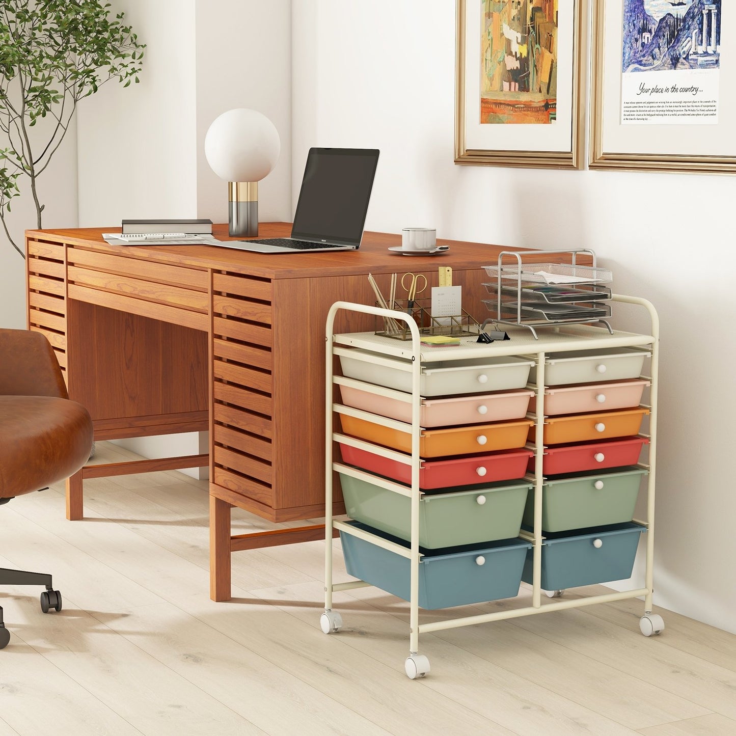 12-Drawer Rolling Storage Cart with Removable Drawers and Lockable Wheels-White