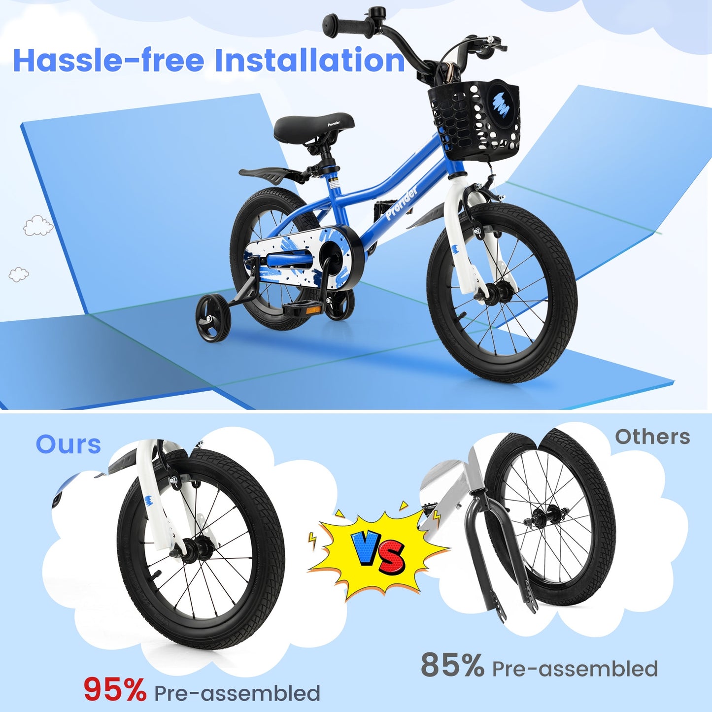 14 Inch Kids Bike with 2 Training Wheels for 3-5 Years Old-Blue