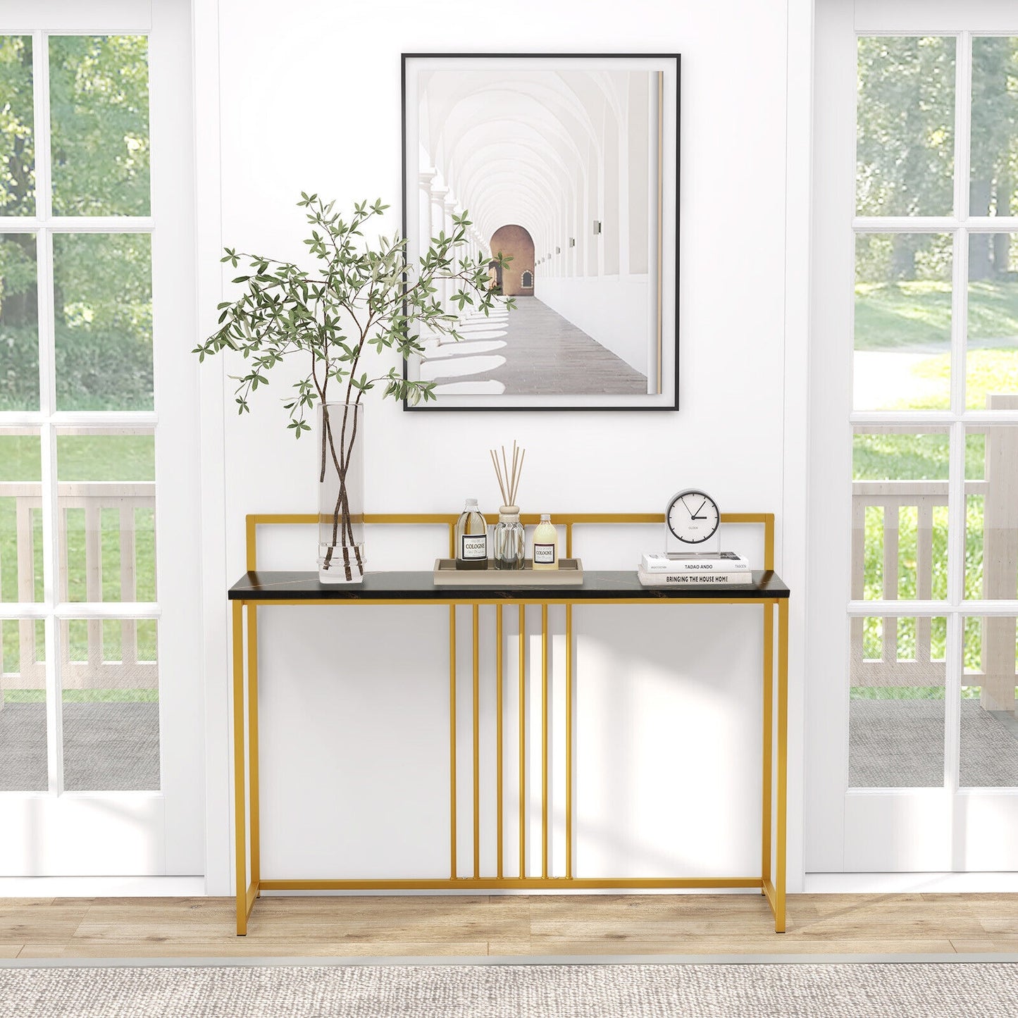 47 Inches Modern Console Table with Steel Frame and Storage Shelf-Black