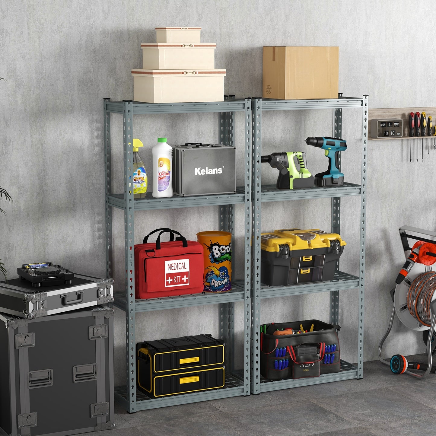 4-Tier Metal Shelving Unit with Anti-slip Foot Pad and Anti-tipping Device-Black