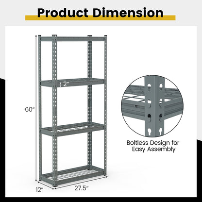 4-Tier Metal Shelving Unit with Anti-slip Foot Pad and Anti-tipping Device-Gray