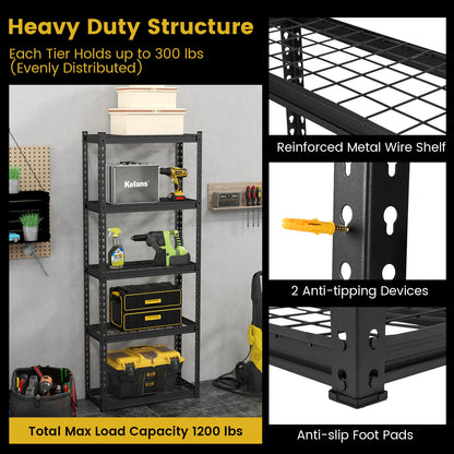 5-Tier Heavy Duty Wire Storage Racks with Anti-slip Foot Pad-Black