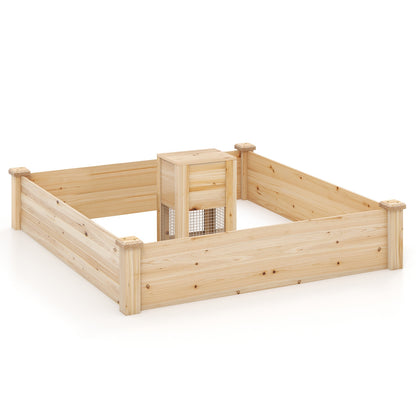 49" x 49" x 10" Raised Garden Bed with Compost Bin and Open-ended Bottom-Natural