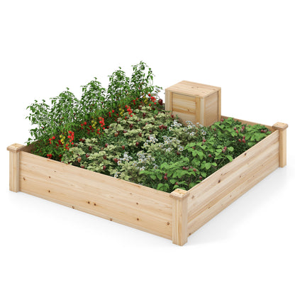 49" x 49" x 10" Raised Garden Bed with Compost Bin and Open-ended Bottom-Natural