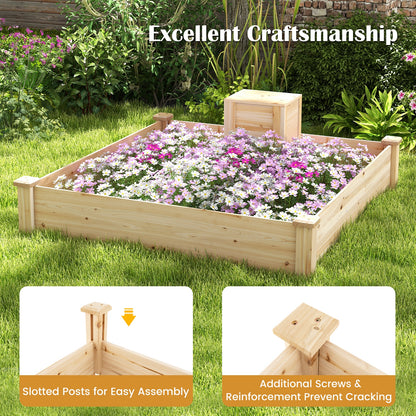 49" x 49" x 10" Raised Garden Bed with Compost Bin and Open-ended Bottom-Natural