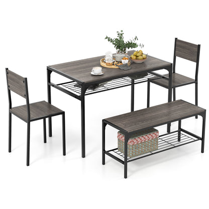 Industrial Style Rectangular Kitchen Table with Bench and Chairs-Gray