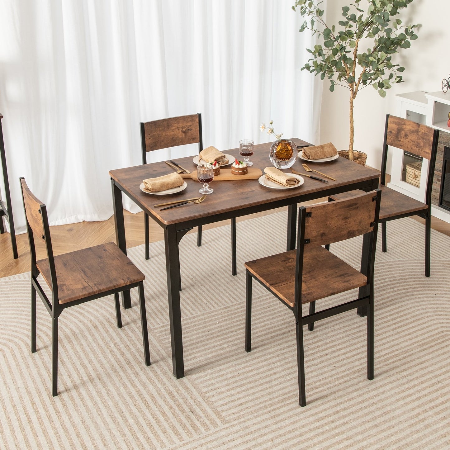5 Piece Dining Table Set Industrial Style Kitchen Table and Chairs for 4-Grey
