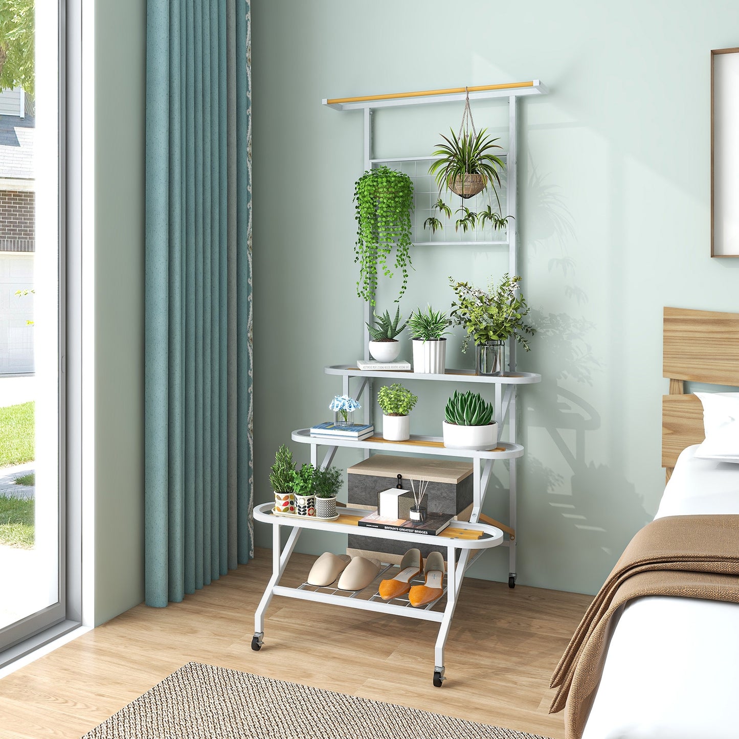 4-Tier Hanging Plant Stand with Hanging Bar