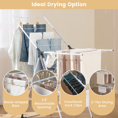 2-level Laundry Drying Rack with Height Adjustable Wings