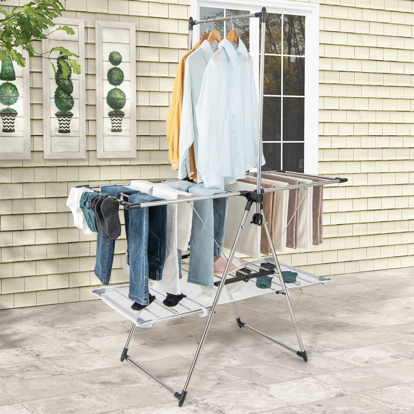 Large Foldable Clothes Drying Rack with Tall Hanging Bar