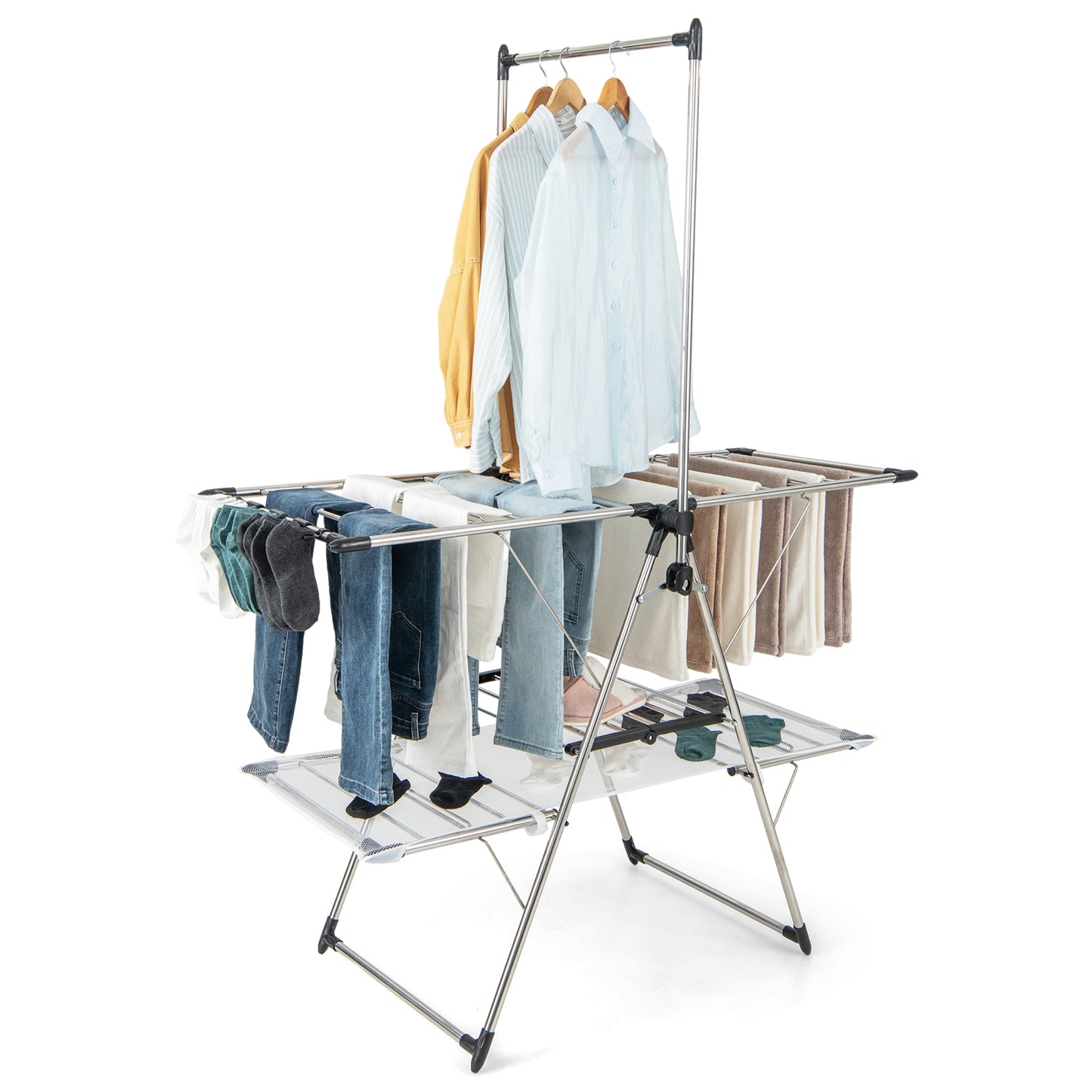 Large Foldable Clothes Drying Rack with Tall Hanging Bar
