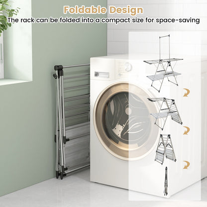 Large Foldable Clothes Drying Rack with Tall Hanging Bar