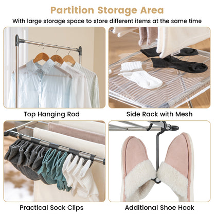 Large Foldable Clothes Drying Rack with Tall Hanging Bar