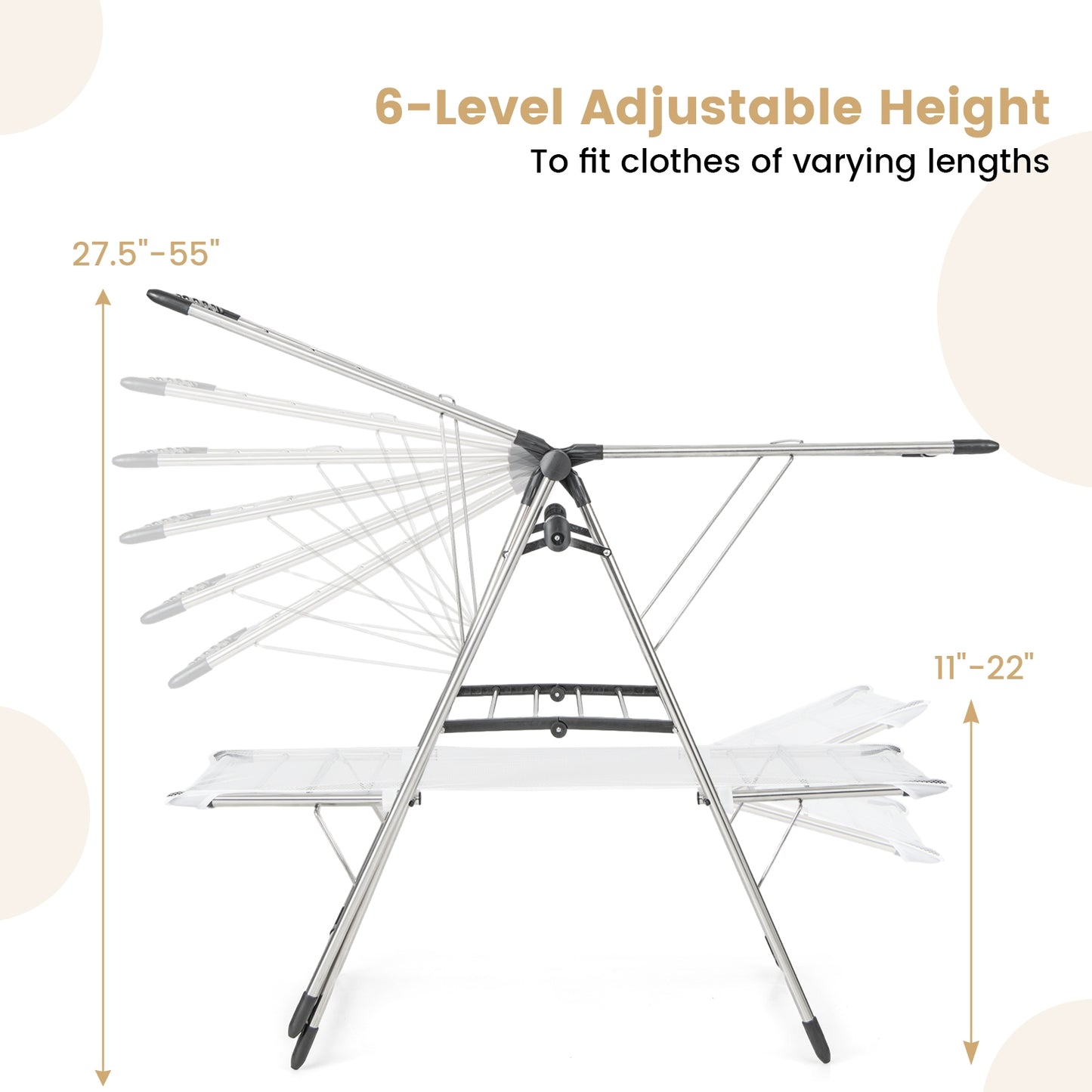 Large Foldable Clothes Drying Rack with Tall Hanging Bar