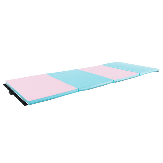 4-Panel PU Leather Folding Exercise Mat with Carrying Handles-Pink & Blue