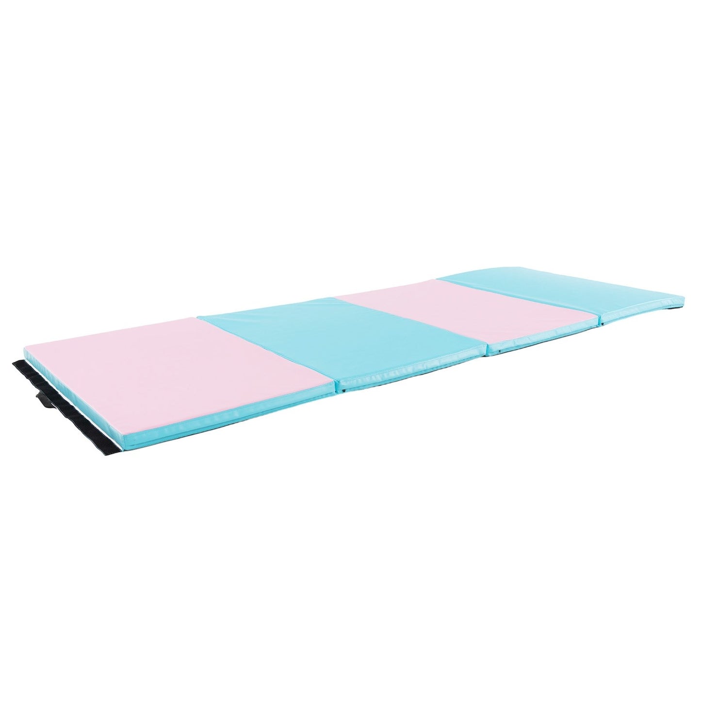 4-Panel PU Leather Folding Exercise Mat with Carrying Handles-Black