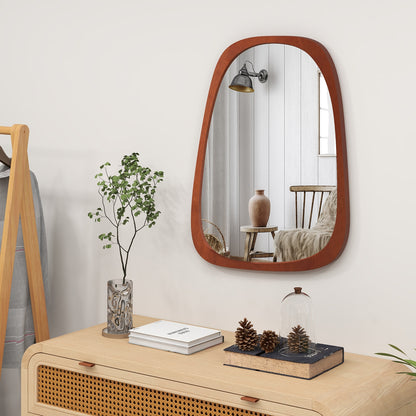 Asymmetrical Abstract Irregular Shaped Wall Mirror with Rustic Frame-Natural