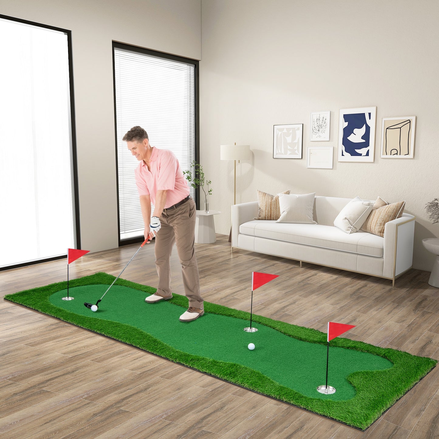 Wilson's Home Store golf putting green with realistic artificial grass turf, ideal for practicing golf indoors or outdoors.