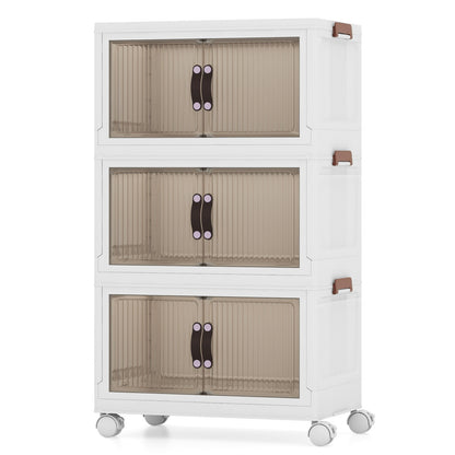 25.5/60 Gal 3-Tier Stackable Storage Boxes Bins with Magnetic Doors and Lockable Casters-M