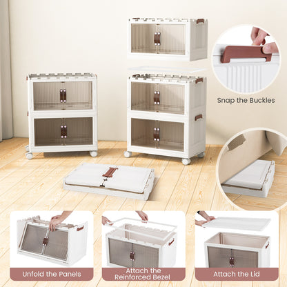 25.5/60 Gal 3-Tier Stackable Storage Boxes Bins with Magnetic Doors and Lockable Casters-M