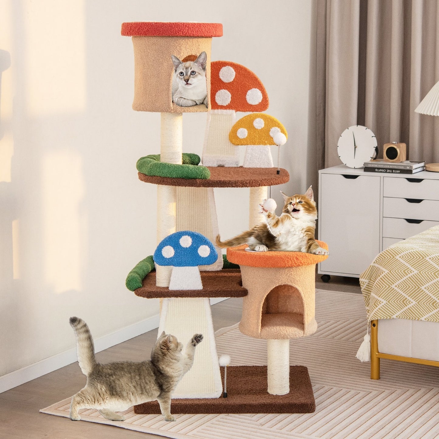 4-In-1 Cat Tree with 2 Condos and Platforms for Indoors-Multicolor