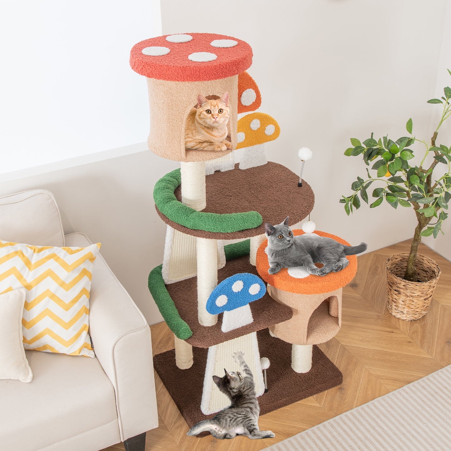 4-In-1 Cat Tree with 2 Condos and Platforms for Indoors-Multicolor