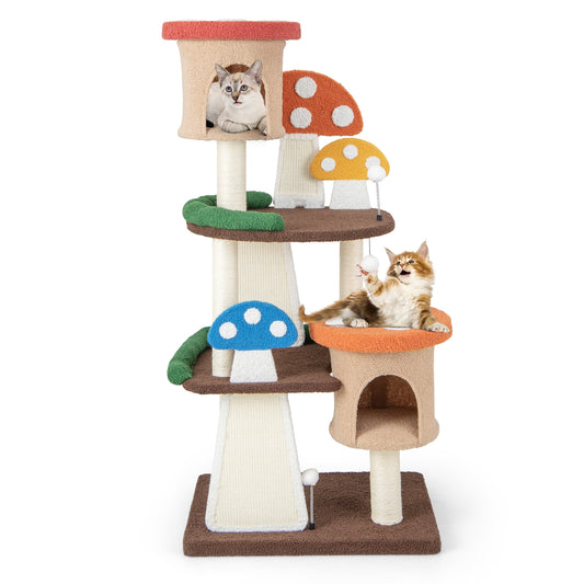 4-In-1 Cat Tree with 2 Condos and Platforms for Indoors-Multicolor