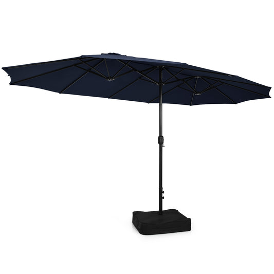 15 Feet Double-Sided Twin Patio Umbrella with Crank and Base-Navy