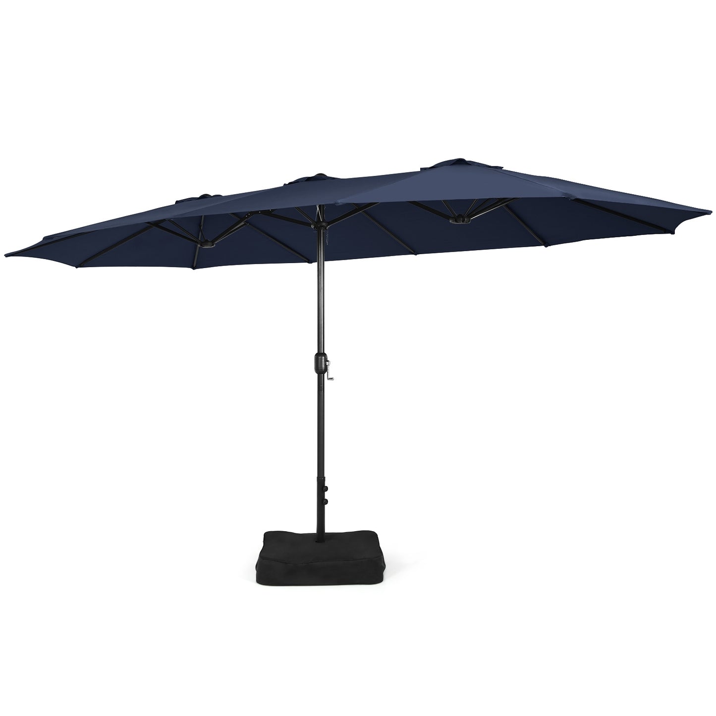 15 Feet Double-Sided Twin Patio Umbrella with Crank and Base-Navy