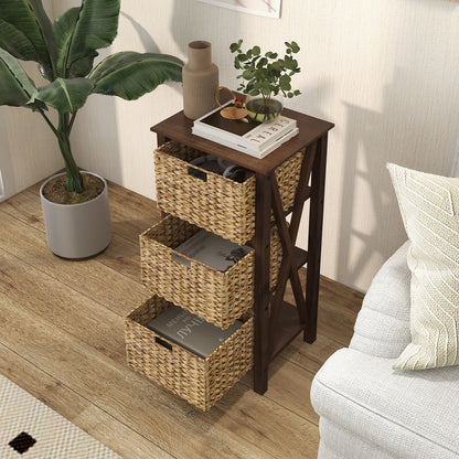 3/4-Tier Nightstand with 2/3 Seagrass Baskets Narrow X-Design-3 Baskets