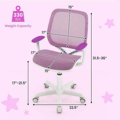 Swivel Mesh Children Computer Chair with Adjustable Height-Purple